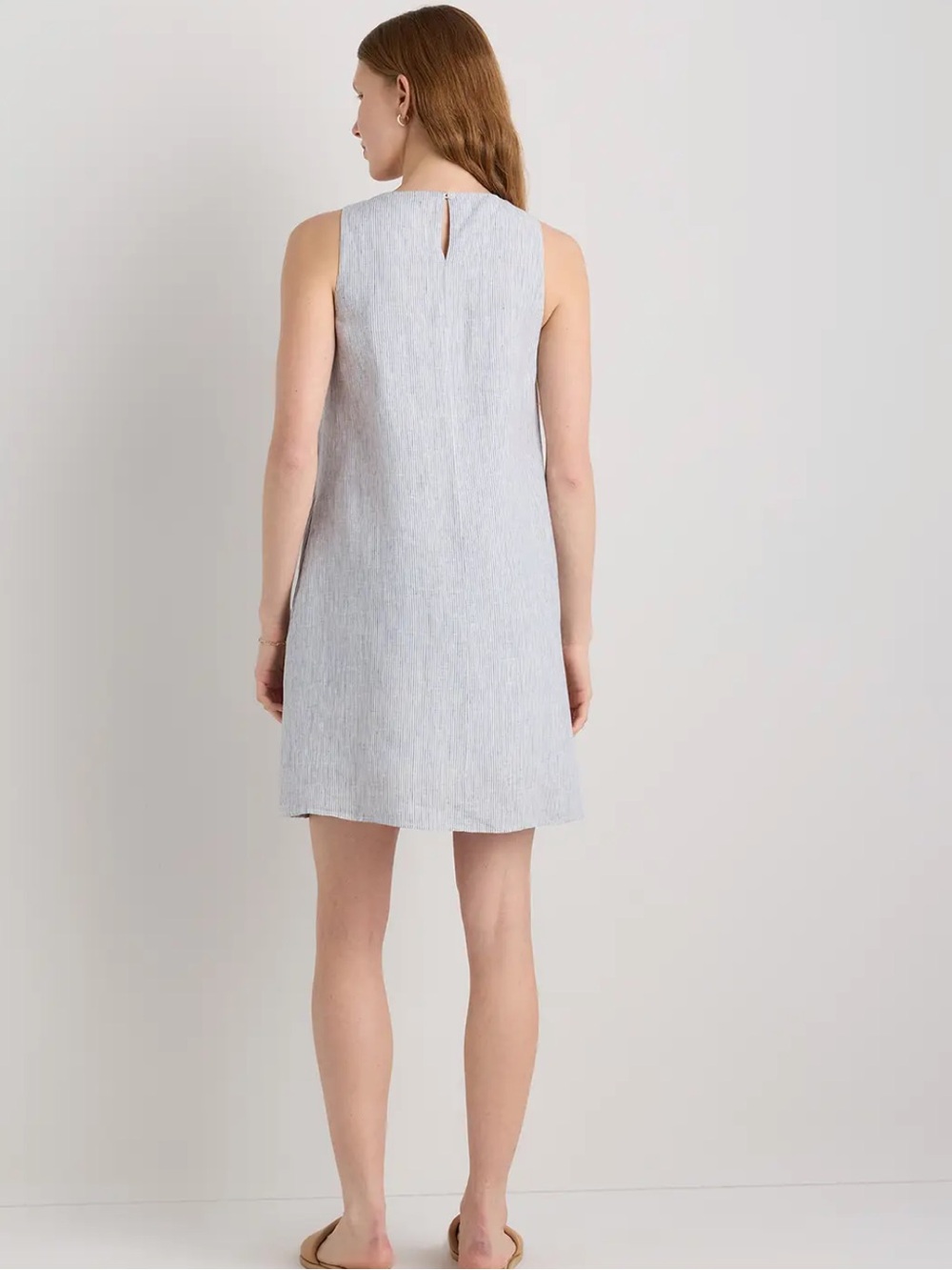 Quince Blue Pinstriped Linen Tank Dress New, Never Worn Pockets Lined - Picture 4 of 7